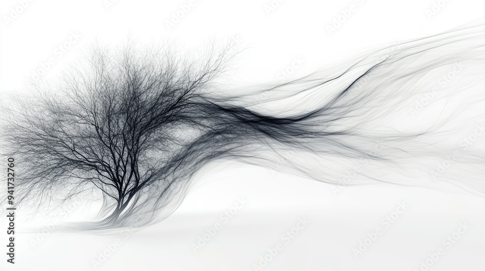 Fototapeta premium Flowing abstract lines resembling a forest canopy, illustrating trees in a modern, artistic style on a pristine white background.