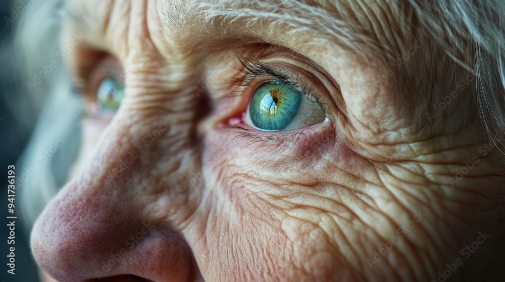 A close-up of an elderly face, highlighting her gentle wrinkles and soft, expressive eyes with a warm and serene expression. A close-up of an elderly face, highlighting her gentle wrinkles and soft, expressive eyes with a warm and serene expression.