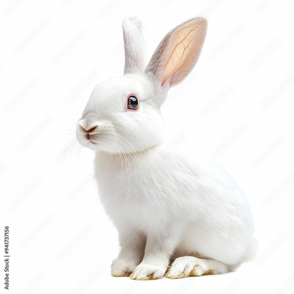 A cute white rabbit sitting gracefully, showcasing its soft fur and long ears, perfect for nature and animal photography. A cute white rabbit sitting gracefully, showcasing its soft fur and long ears, perfect for nature and animal photography.
