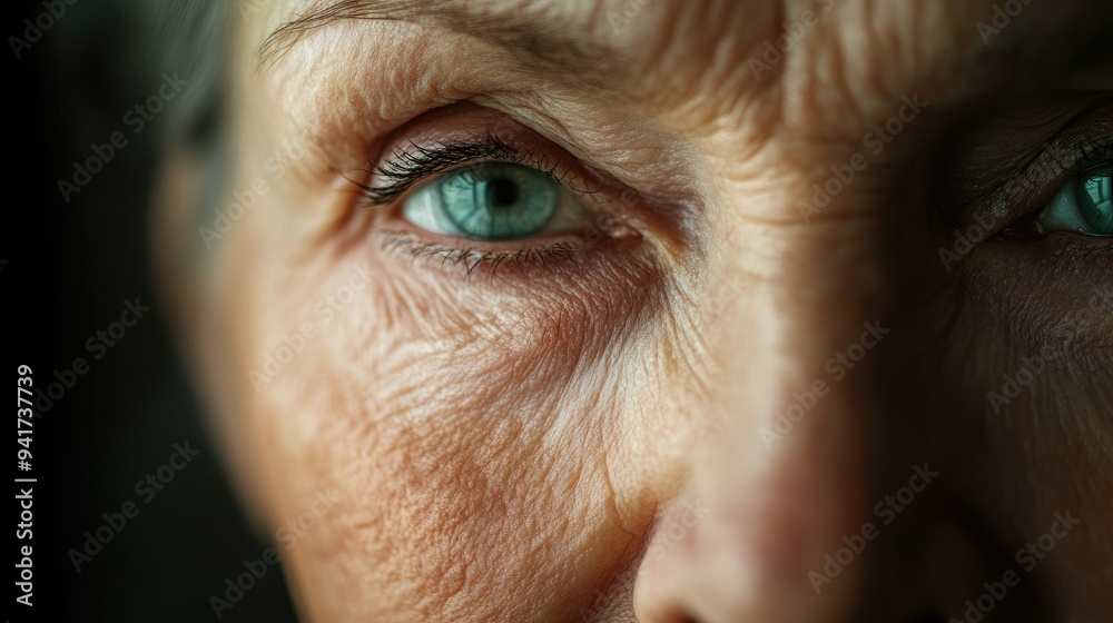 A close-up of an older face with a serene expression, highlighting the elegance of her age and the soft glow of her mature skin. A close-up of an older face with a serene expression, highlighting the elegance of her age and the soft glow of her mature skin.