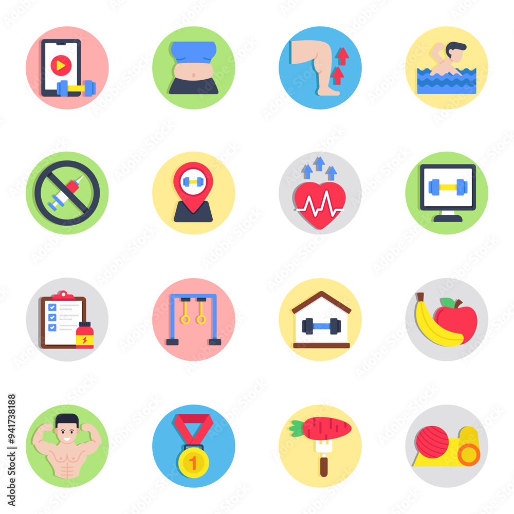 Set of Gym and Diet Flat Icons
Set of Gym and Diet Flat Icons