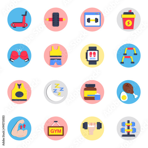 Set of Workout Flat Icons

