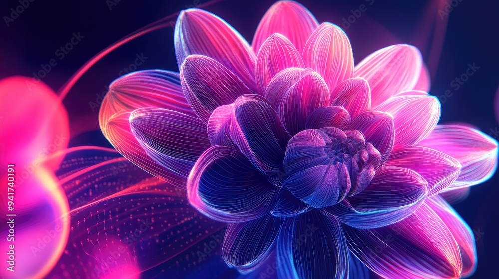 Abstract dahlia with neon geometric lines, vibrant colors, and a mesmerizing vector background, creating a striking visual impact Abstract dahlia with neon geometric lines, vibrant colors, and a mesmerizing vector background, creating a striking visual impact