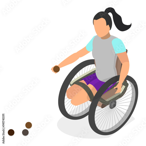 3D Isometric Flat Vector Set of Paralympians, Sportsmen with Disabilities. Item 7