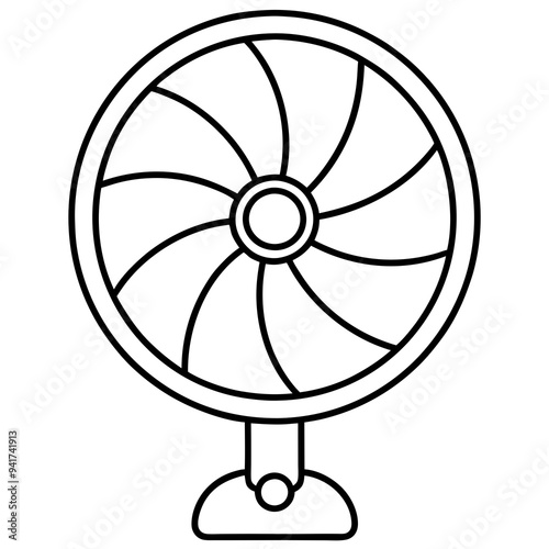 line art of an Electric Fan on a White Background