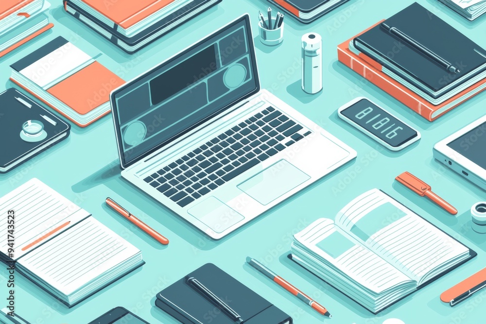 Illustration of educational learning tools set on table created with Generative AI Illustration of educational learning tools set on table created with Generative AI