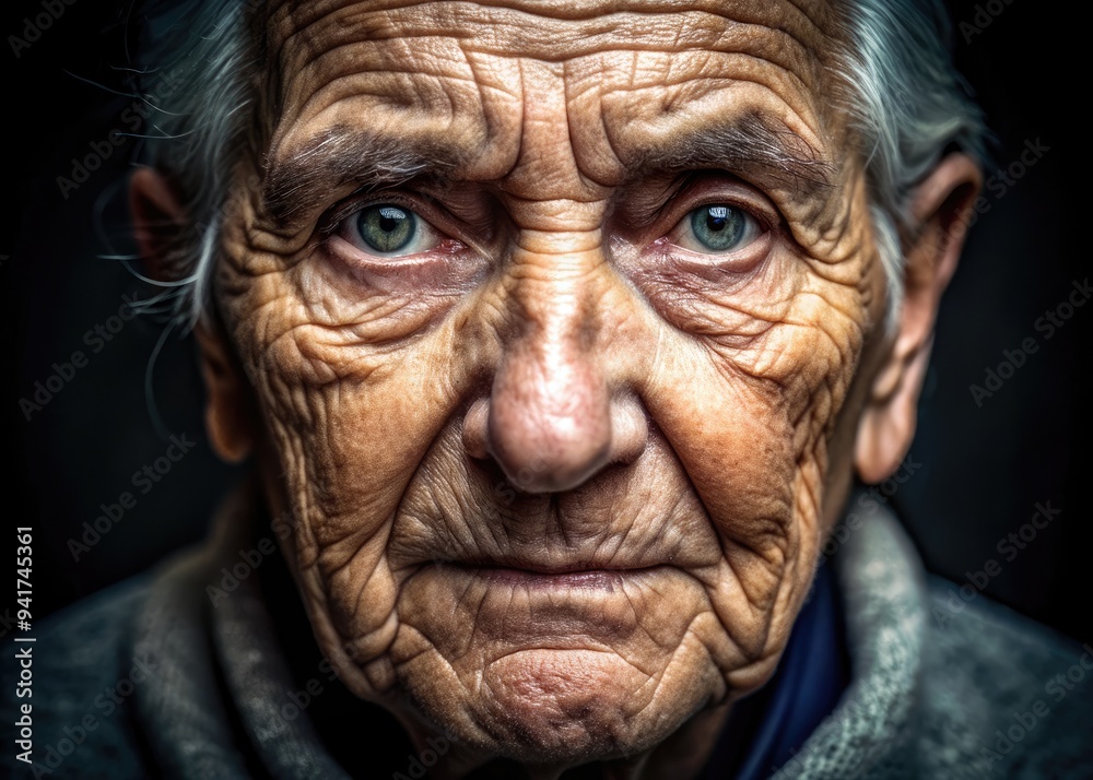 Gloom-Lined Faces: Close-up portraits of elderly people, etched with wrinkles from financial burdens. Gloom-Lined Faces: Close-up portraits of elderly people, etched with wrinkles from financial burdens.