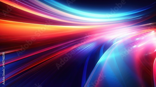 Abstract, vibrant light trails with digital effects