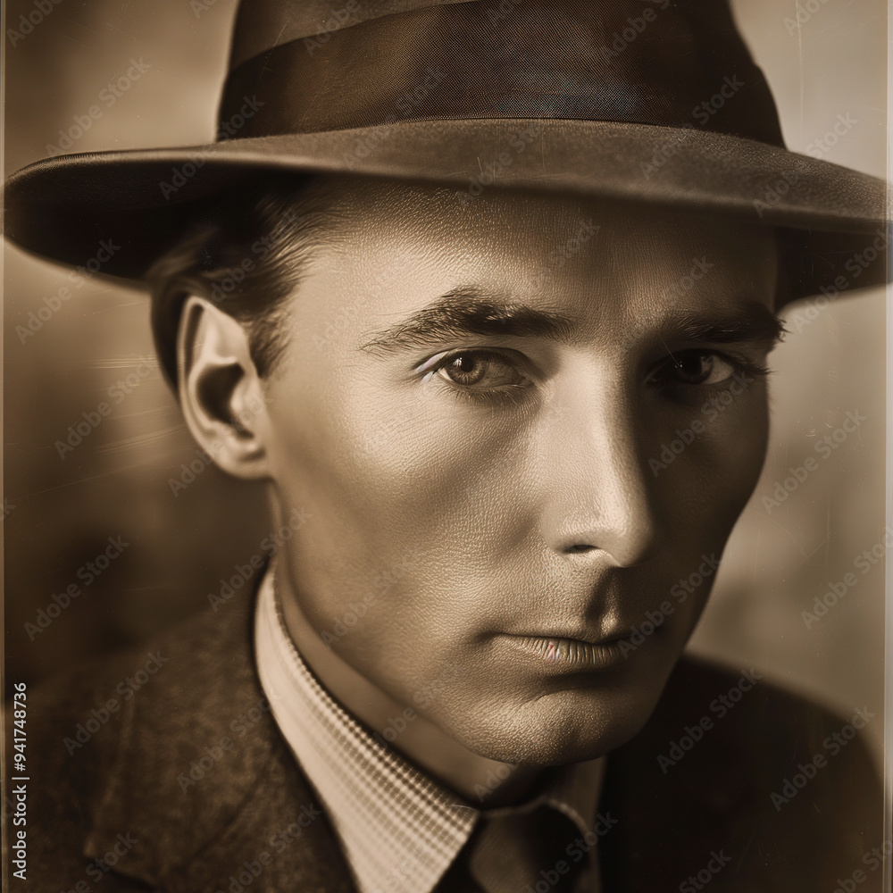 A man poses confidently in a fedora hat and suit indoors. A man poses confidently in a fedora hat and suit indoors.