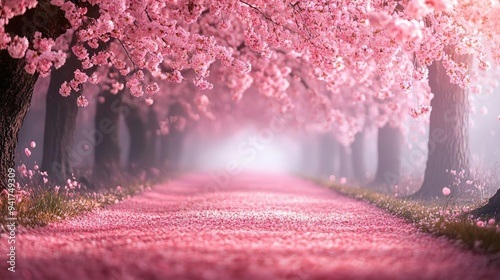 Gorgeous cherry blossoms bursting with color ideal for bright and cheerful springtime wallpaper designs