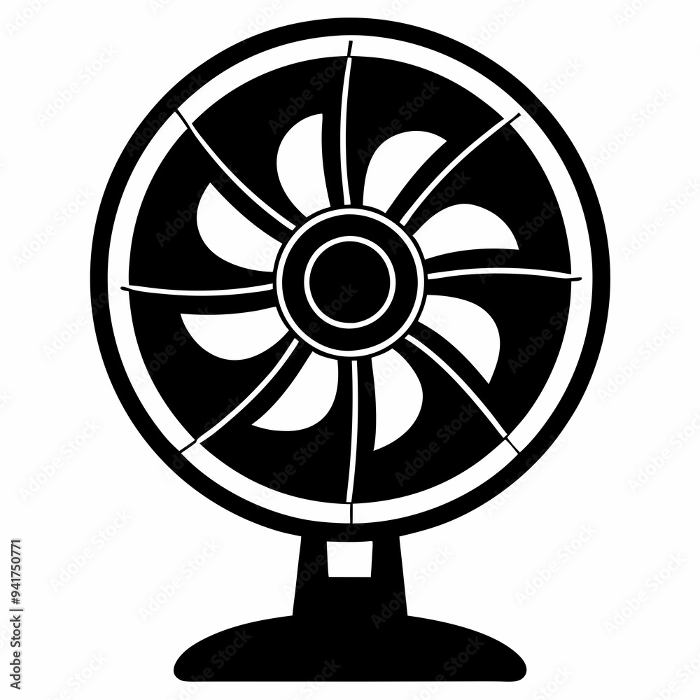 Black Silhouette of an Electric Fan on a White Background Black Silhouette of an Electric Fan on a White Background