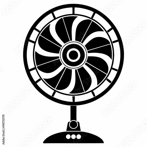 Black Silhouette of an Electric Fan on a White Background
