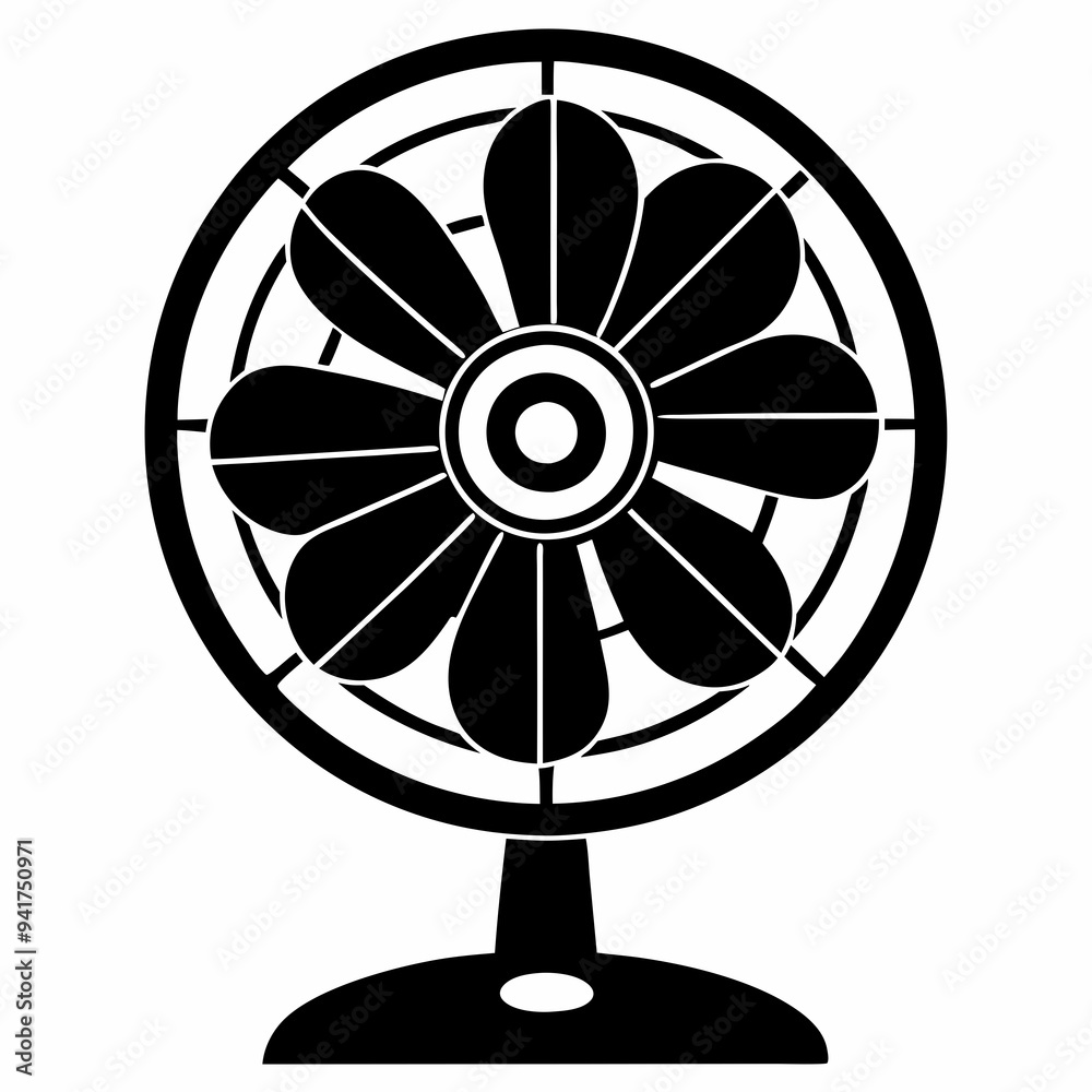 Black Silhouette of an Electric Fan on a White Background Black Silhouette of an Electric Fan on a White Background