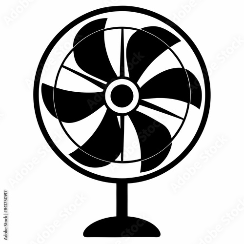 Black Silhouette of an Electric Fan on a White Background