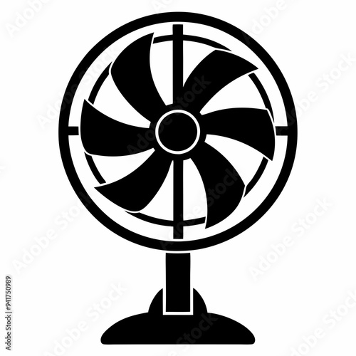 Black Silhouette of an Electric Fan on a White Background