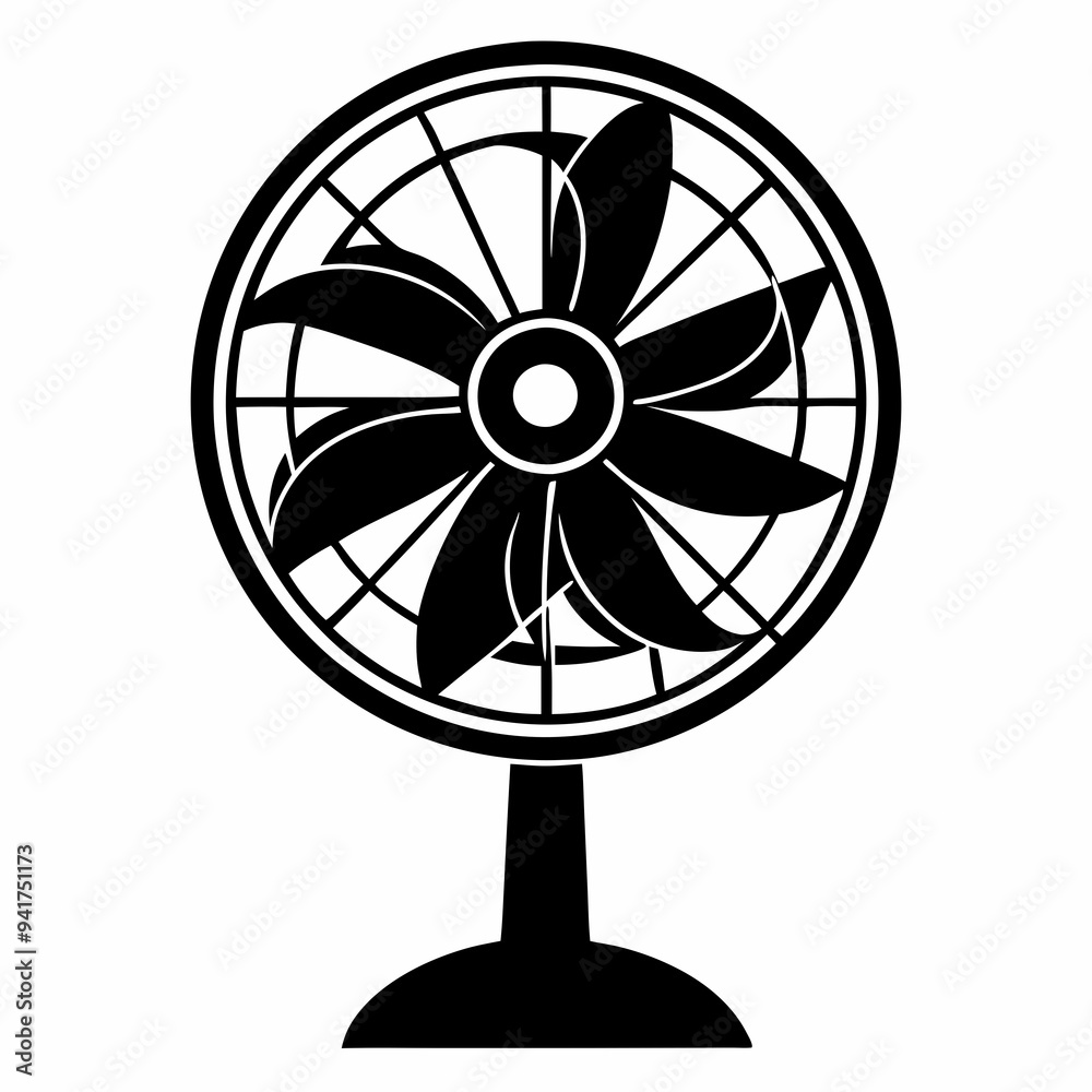 Black Silhouette of an Electric Fan on a White Background Black Silhouette of an Electric Fan on a White Background