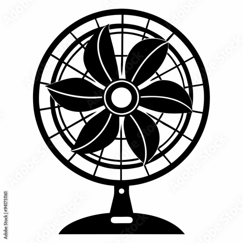 Black Silhouette of an Electric Fan on a White Background