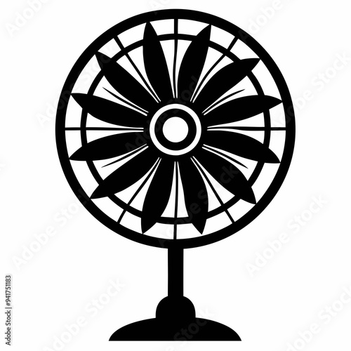 Black Silhouette of an Electric Fan on a White Background