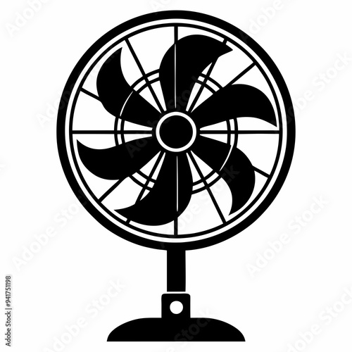 Black Silhouette of an Electric Fan on a White Background