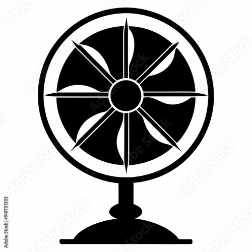 Black Silhouette of an Electric Fan on a White Background
