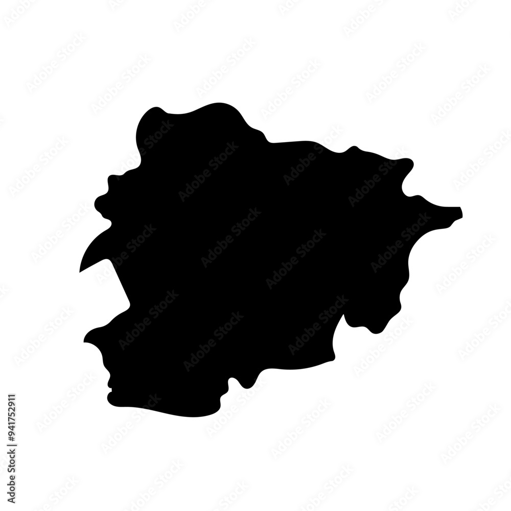 Hand drawn black map of Andorra. Silhouette, Europe geography. Vector isolated on white background Hand drawn black map of Andorra. Silhouette, Europe geography. Vector isolated on white background