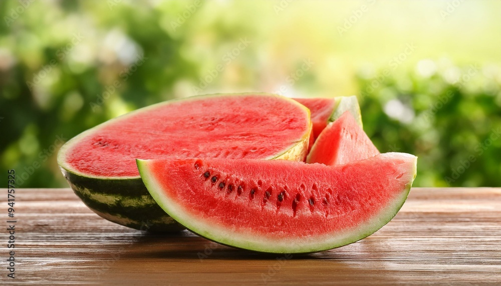 Tasty sliced watermelon on table outdoors Tasty sliced watermelon on table outdoors