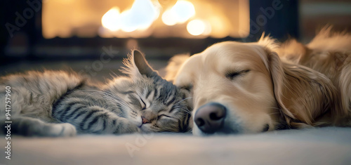 Wallpaper Mural cute dog and cat, AI generated Torontodigital.ca