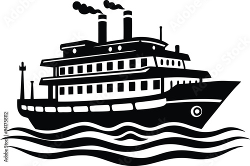 riverboat silhouette vector on white background