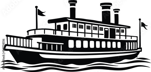 riverboat silhouette vector on white background