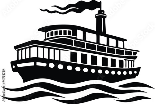 riverboat silhouette vector on white background