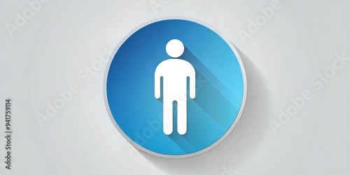 A minimalist, circular, blue-gray icon featuring a stylized human silhouette in white, with a subtle gradient effect, on a neutral background. photo