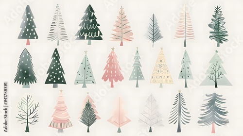 Christmas fir tree forest with snowflakes, perfect for holiday vector illustration