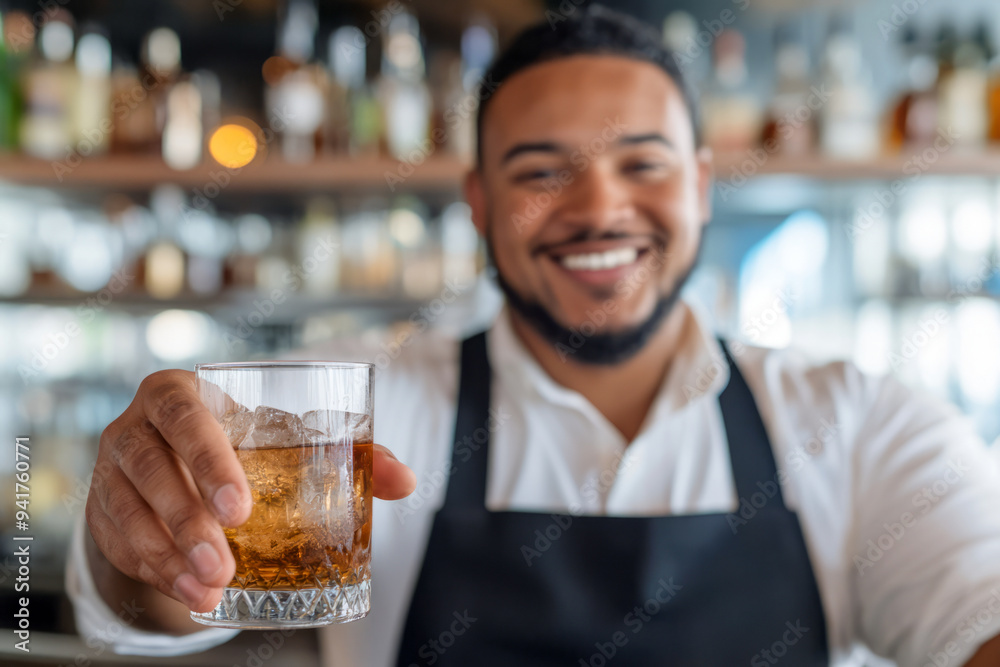 Bartender Offering Whiskey with a Smile Bartender Offering Whiskey with a Smile
