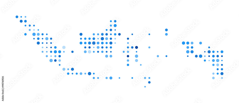 © Eugene Ga - Indonesia dot map. Country digital style shape. Indonesia vector image. Country shape blue circular dots. Amazing vector illustration.