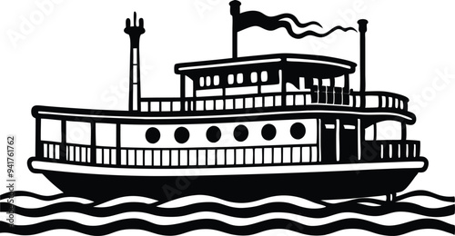 riverboat silhouette vector on white background