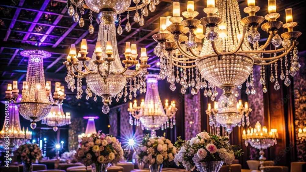 Obraz premium Hollywood Glamour: Shimmering chandeliers, crystal accents, and dramatic lighting, evoking the glamour of classic Hollywood films.