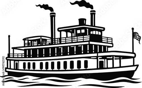 riverboat silhouette vector on white background