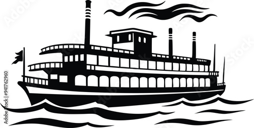 riverboat silhouette vector on white background