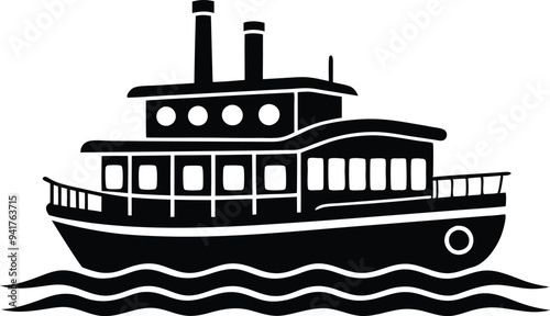 riverboat silhouette vector on white background