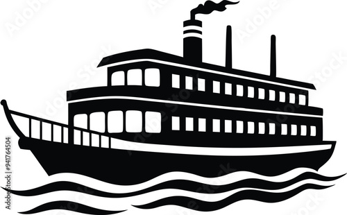 riverboat silhouette vector on white background