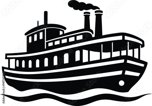 riverboat silhouette vector on white background
