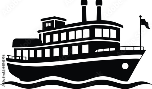 riverboat silhouette vector on white background