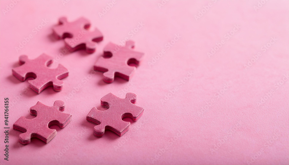 Group of pink puzzle jigsaw pieces. Business, connection and interaction Group of pink puzzle jigsaw pieces. Business, connection and interaction