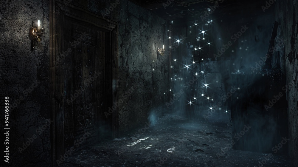 Dark and creepy basement with ghostly lights Dark and creepy basement with ghostly lights