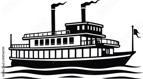 riverboat silhouette vector on white background