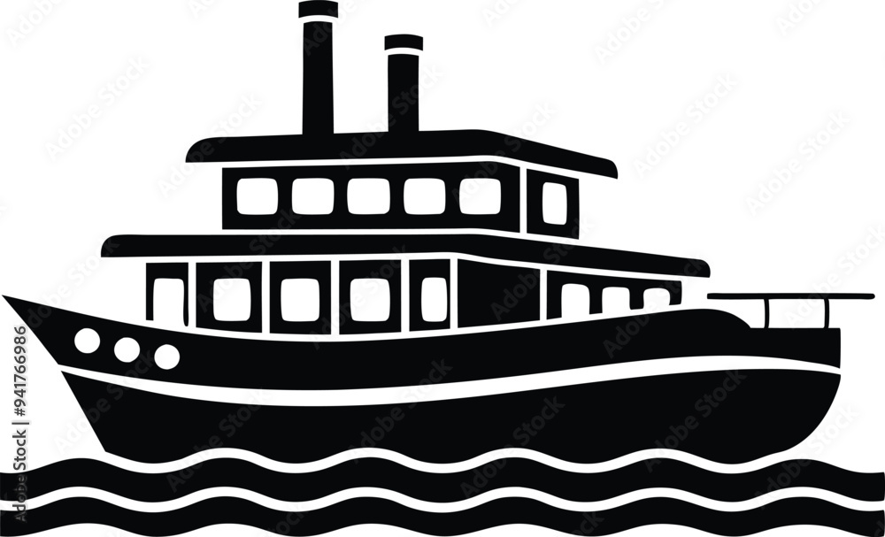 riverboat silhouette vector on white background riverboat silhouette vector on white background