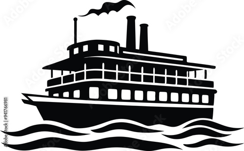 riverboat silhouette vector on white background