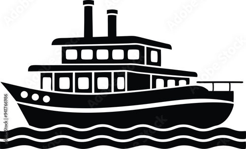 riverboat silhouette vector on white background