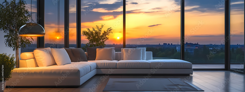 Contemporary Living Room with Sunset Light Contemporary Living Room with Sunset Light