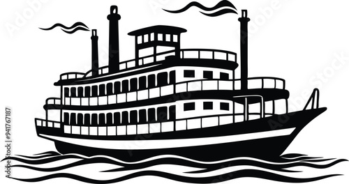 riverboat silhouette vector on white background